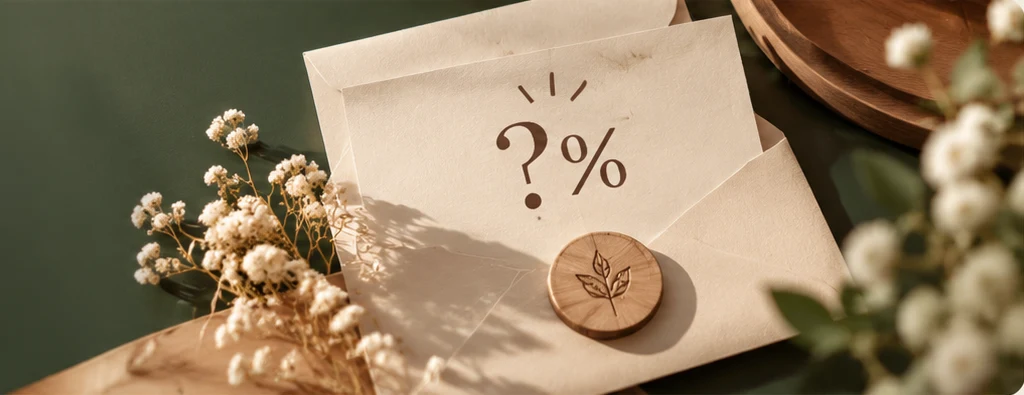 Envelope with a mystery ?% card and a wooden seal